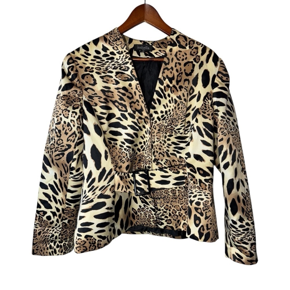 Isabella Suits Women's Size 14 Brown Cheetah Animal Print Blazer Jacket